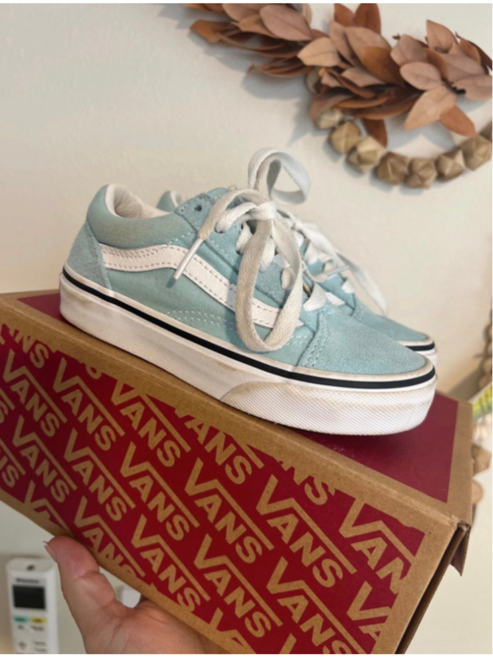 Vans Kids Teal and White Old Skool Sneakers